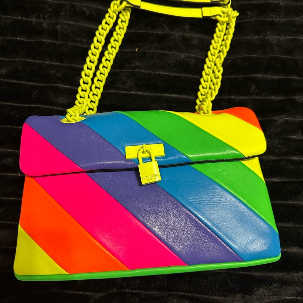 Kurt Geiger Neon Rainbow Diagonal Stripe Shoulder Bag